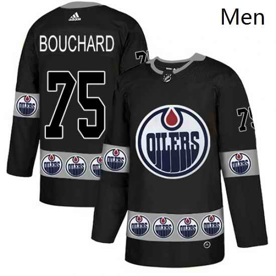 Mens Adidas Edmonton Oilers 75 Evan Bouchard Authentic Black Team Logo Fashion NHL Jersey